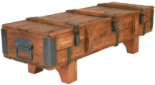 Emdivayn Truhe Kiste Couchtisch, Vintage Beistelltisch aus Holz, Sofatisch im Antik-Stil mit Stauraum