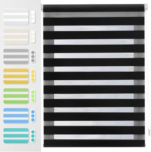 Verdunkelungsrollo Thermorollo 90 x 150 cm Höhe Stufenlos Verstellbar Thermorollo Fensterrollo Seitenzugrollo mit Bohren für Fenster & Tür, Schwarz