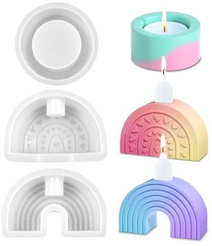 FIHODONE 3 Stück Silikonformen Gießformen,Regenbogen Silikonform Kerzenhalter,Raysin Gießformen Zylinder,Silikonform Weihnachten,Giessformen Epoxidharz Formen für DIY Kerzen Bastel Ornamente