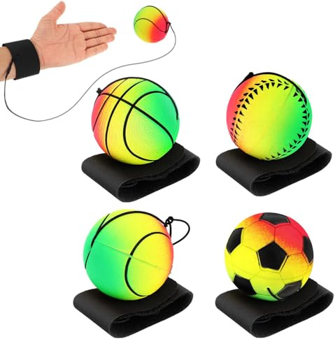 DSLSQD 4 bolas de retorno de muñeca con cuerda, pelota de saltar con cuerda