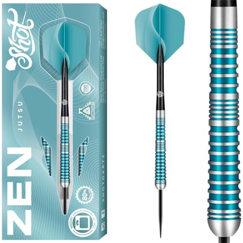 Shot! Steel Darts Zen Jutsu Match Dart 80% Tungsten Steeltip Darts | Soft Dart Hochwertiges Tungsten Dart Set mit Schäften und Flights Made in New Zealand (24 Gramm)