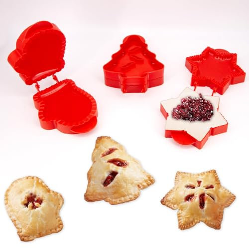 Christmas One-Press Hand Pie Maker, 3pcs Xmas One Press Pie Molds Dough Presser Hand Cookie Mold for Kitchen, Mini Cute Pie Makers Christmas Baking Moulds Kit for Christmas Kitchenware