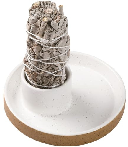BEYLAB Salbei räuchern Halter weisser weißer Salbei zum Keramik Räucherstäbchen Halterung, Palo Santo Halter, räucherschale, Kerzen, Smudge, weihrauchbrenner minimalistische deko (Gesprenkelt Weiß)