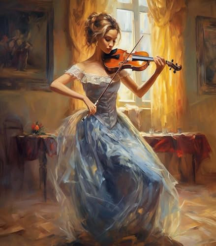 Malen nach Zahlen Mädchen spielt Geige Painting by Numbers Kit DIY ölgemälde Kit für Erwachsene,Anfänger Painting Set 16x20 Zoll Leinwanddruck Wandkunst Dekoration