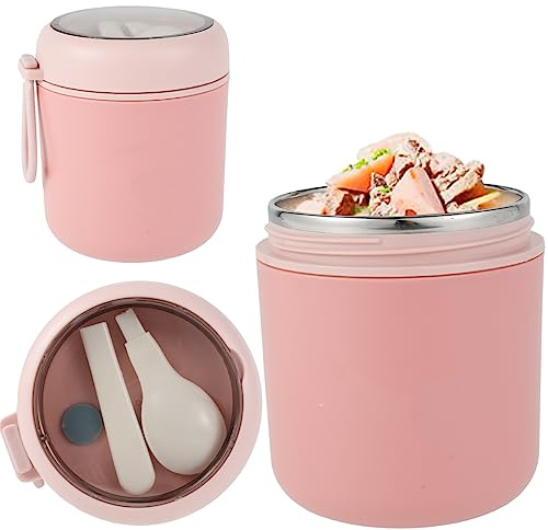 Gatphy Food Flask 530 Stainless Steel Vacuum Insulated Food Jars Wide Portable Soup Flask with Foldable Spoon for School Office Picnic Travel (530 ML Pink)