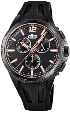 LOTUS Reloj Hombre Analógico de Caucho Negro | Movimiento de Cuarzo, Cronógrafo, Cristal Mineral de Alta Resistencia, Resistente al Agua 10 ATM 18952/1 Special Prices