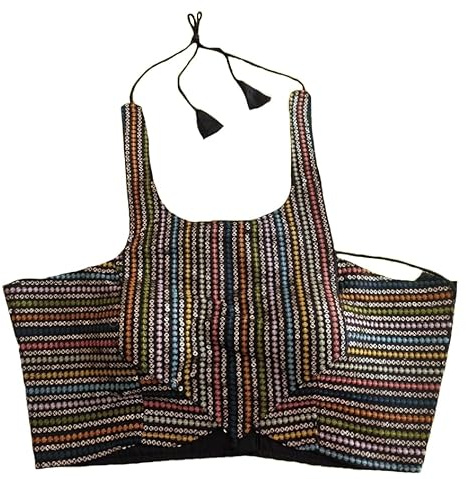 Vihu Fashion paljetter broderad halterneck blus ärmlös för kvinnor, indisk sari-blus, etnisk sydd damblus, ärmlös blus, redo att bära för kvinnor, svart, 40