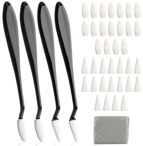 5er-Pack Skizzen-Wischstifte, Zubehör für Skizzenzeichnungen, Wischpapier, Schwamm-Wischstifte mit 40 Reibschwamm-Ersatzspitzen und Knet-Radiergummis, Künstlerbedarf zum Malen und Skizzieren