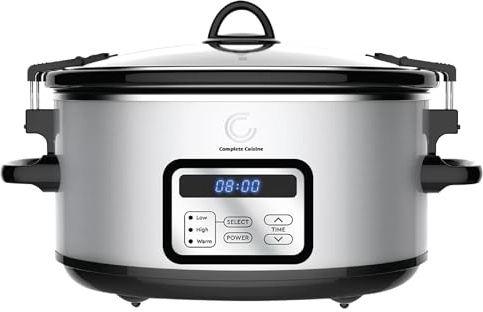 Complete Cuisine CC-6300PG-SS - Pentola a cottura lenta ovale digitale da 6 litri con coperchio di bloccaggio e esterno in acciaio inox