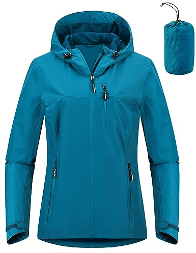 Outdoor Ventures Damen Regenjacke Wasserdicht Packbar Wanderjacke Kapuze | 10000mm Wassersäule, Atmungsaktiv Mesh-Futter, Unterarmbelüftung, Leichte Funktionsjacke Outdoorjacke Fahrrad Jacke