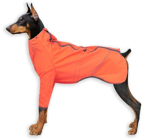 Monkimau Hunderegenmantel | Wasserdicht, Atmungsaktiv & Reflektierend | Regenjacke für mittelgroße bis sehr große Hunde | Mit Leinenöffnung und Verstellbaren Gummizügen (Orange, XS)