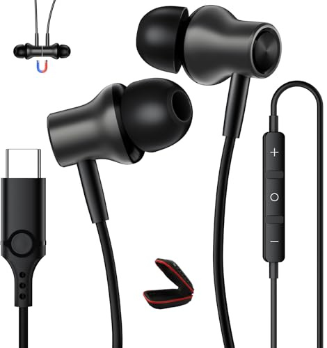 ACOCOBUY USB C Headphones with Mic Magnetic for Redmi Note 15/POCO X8 Pro | Type C Earphone in-Ear Wired Earbuids for iPhone 17 16 15 for Samsung A16 A17 A56 S26 S25 for Pixel 11 10a 9a Men Women Gray