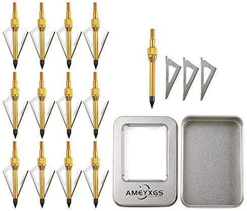 Poearcus 100 Grain abnehmbare Jagd Broadheads 3-teilig Bogenschießen Klinge Pfeilspitze mit Storage Box Compound Recurve Bogen Pfeilspitze (6, gelb)
