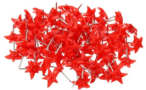 PATIKIL Reißzwecken - Roter Fünfzackiger Stern 100 Stück, Gesamtlänge 10 mm | Pinnadeln, Stecknadeln für Büro, DIY, Nähen und Dekoration