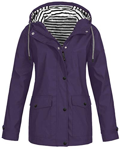 Yolimok waterproof jackets women Rain Jacket Women Lightweight Waterproof Jacket with Hood Raincoat Solid Color Zip Up Softshell Jacket Casual Loose Trench Coat Oversized Camping Windbreaker