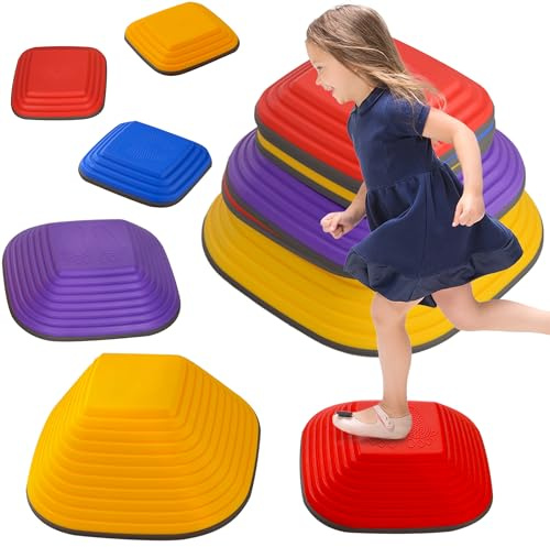 AIYAPLAY Pierres de rivière, 6 pcs. pierres d'équilibre en forme carrée, empilables & antidérapantes Pierres à empiler jusqu'à 80 kg, pour enfants de 3-8 ans, Coloré