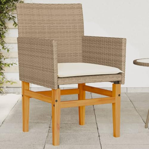 Xichuzi Gartenstühle mit Kissen 2 STK. Beige Poly Rattan Massivholz, Gartenmöbel, Terrassenstühle, Balkon Sessel, Balkon Stühle, Balkonstuhl, Garten Stühle Für Draussen - 368716