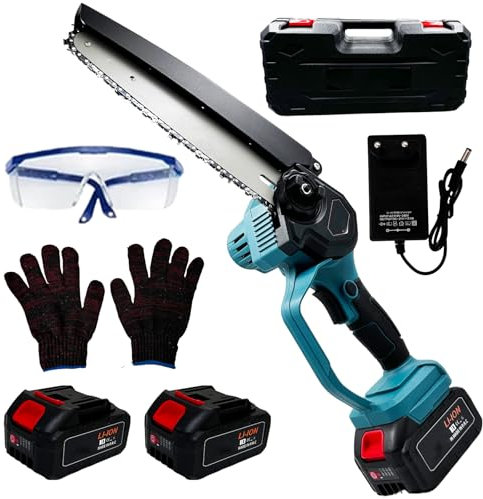 VOLTIX Mini Motosega a Batteria 8 Pollici, Potente Motosega Brushless per Potatura con 2 Batterie Ricaricabili, motosega Elettrica da Giardinaggio con Pompetta Olio, Ideale per Potatura Alberi e Tagli