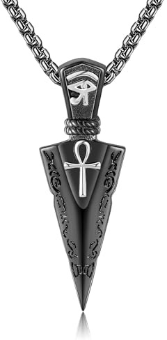 DAYLINLOVE Pfeilspitze Halskette für Männer 925 Sterling Silber Ankh Auge des Horus Halskette Schwarzer Pfeilspitze Anhänger Ägyptischer Schmuck Geschenk für Männer