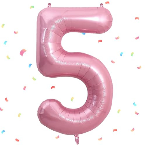 Zahlen Luftballon Rosa,Rosa Luftballon 5, 40 Zoll Rosa Folienballon 5，101cm Rosa Zahlenballon 5 Helium Ballon Luftballon 5 Geburtstag für 5 Jahre Geburtstagsdeko Kinder Mädchen Junge