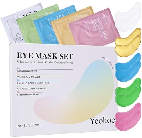 Yeokoe Under Eye Patches for Dark Circles,Eye Mask for Puffy Eyes With Collagen,Retinol,Vitmin C,Hyaluronic Acid and Niacinamide Face Masks Skincare Spa Gifts for Woman 20Pairs