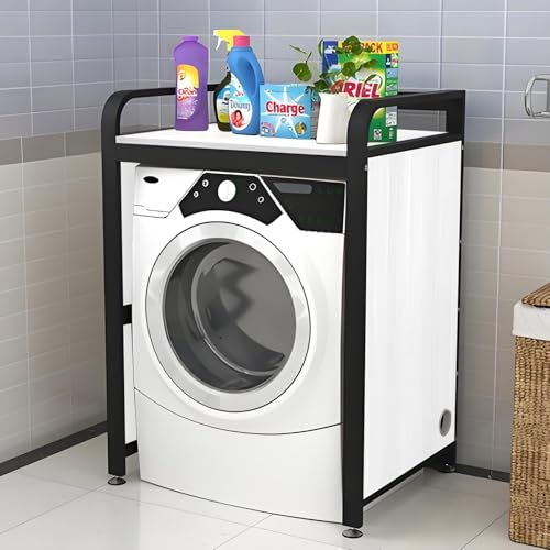 Scaffale Per Incolonnamento Lavatrice E Asciugatrice, Mobile Lavatrice Asciugatrice, Ripiano Della Lavatrice, Livelli Asciugatrice Superiore Impilabile Rack Per Bagno, Cucina, Balcone(Black+white,H105