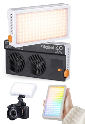 Rollei Lumis 40W RGB Led Videoleuchte, Kamera Licht mit Eingebautem Akku und Typ-C-Aufladung 5645 Lux CRI/TLCI 97+, 263g Fotolampe für Fotostudios Live Streaming YouTube TikTok