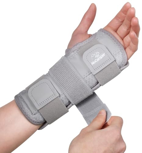 NuCamper Handledsstöd, Justerbar Handledsskena, Karpaltunnel Handledsstöd, Afneembare Handledsbandage, Metallskena, Handstöd för Smärtlindring, Artrit, Stukningar, Sport, Tendinitis, Män och Kvinnor