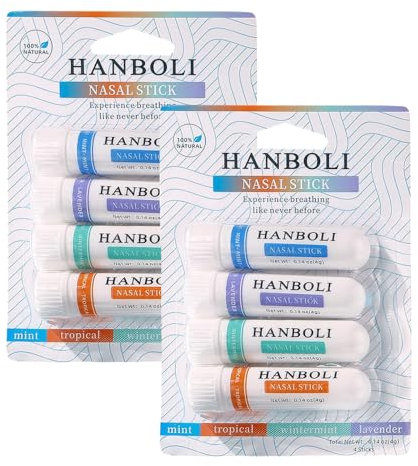 Inhalierstift Für Die Nase*8 Clear Nasal Passage Portable Inhaler Fresh Mint Inhalierstift Für Die Nase Befreit Die Nasenhöhle lindert Müdigkeit Geeignet für Arbeit und Studium, Einfach Zu Bedienen