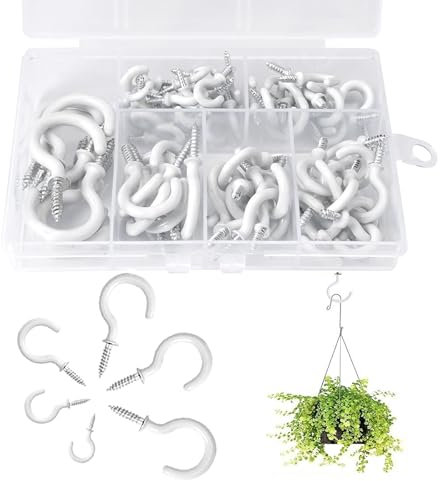 HaploS 70 Ganchos de Rosca en Blanco Ganchos de Techo 6 Tamaños Diferentes Tornillo Multiuso Ganchos, Estos Ganchos Están Hechos de Plástico y Acero, Surtido Para Uso Hogar y la Oficina