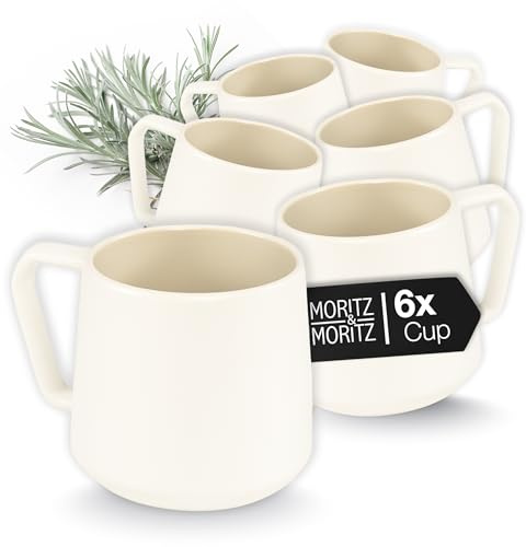 Moritz & Moritz CAVO kaffekoppar set 6 delar sand – ca. 500 ml av högkvalitativt stengods – snygg design med handtag – koppar med handtag för kaffe, te, varm choklad, cappuccino