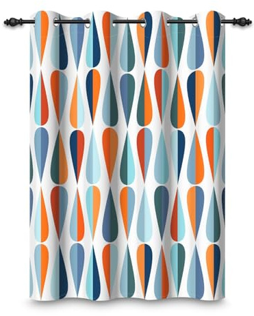 ggaimwf 42x 63 Geometric Eyelet Curtain Modern Colorful Mid Century Blue Orange Abstract Patterned Thermal Grommet Blackout Window Drapes for Bedroom Living Room Home Office,1-Single Panel