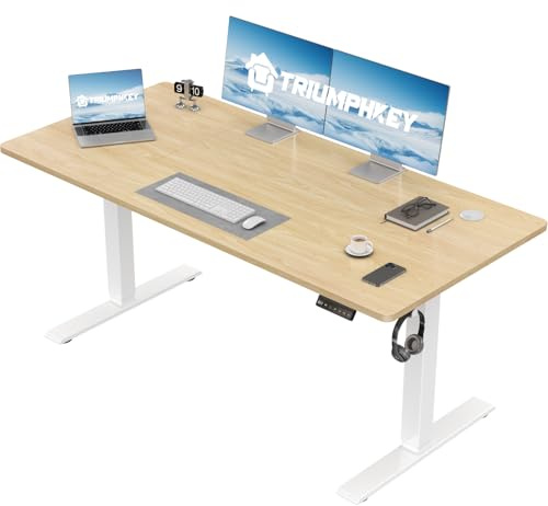 TRIUMPHKEY Escritorio Elevable Eléctrico 110x60cm, Mesa Escritorio Elevable con 3 Memorias, Pantalla LED y Ajustable en Altura Suave, Mesa Elevable Escritorio en Arce