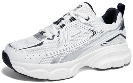 BAASPLOA Women's Chunky Fashion Sneakers Casual Sports Shoes Mesh Breathable Athletic Gym Workout Tennis Shoe Platform Thick Walking Shoes A-White