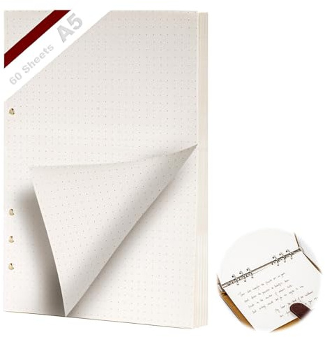 KINETOX A5 Dotted Filler Paper 60 Sheets Dotted Paper 6-Ring Binder Planner Insert Refill Pad A5 Replacement Papers for Organiser Planner Inserts Notebooks Diaries Sketchbooks Planners