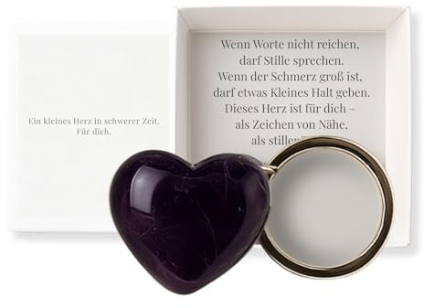 Milaboo® Handgefertigte Geschenkbox mit Herzstein – Persönliche Botschaft in schöner Stülpbox (Beileid - Amethyst)