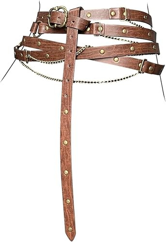 CHAOTEMAI Taillengürtel Damen mit Kette Belt Women Abnehmbar Gürtel Damen Punk Hüftgürtel Vintage Gürtel für Kleid für Körperkette Rucksackanhänger Kleidungsschmuck COSPLAY (Braun)