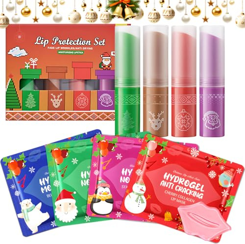 Balsamo Labial, 8 Piezas Hidratante Labios, Navidad Lip Balm, Reparador Labial Hidratante Protege la Piel de Los Labios, un Regalo para Amigos y Familiares