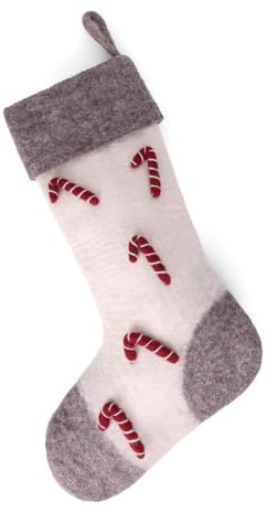 Gry & Sif Handgemacht & Fairtrade-Zertifiziert | Stilvolles dänisches Design X Nepali Kunsthandwerker | Weihnachtsstrumpf mit Zuckerstangen