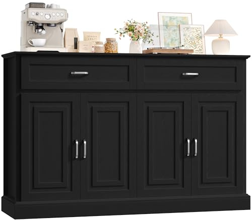 FirFurd Sideboard 140cm Breit Küchenschrank mit Arbeitsplatte, Küchenbuffet Buffetschrank Kücheninsel Kaffeebar möbel Kommode mit türen für Wohnzimmer Küche Esszimmer, 140x39,5x92,5 cm schwarz