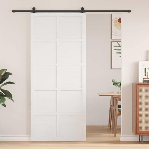 Gecheer Scheunentür Weiß 100 x 210 cm Massivholz Kiefer, Einzelne Innentüren Schiebetüren für Moderne Raumteiler in Wohnzimmer Büro Loft-Wohnungen870414