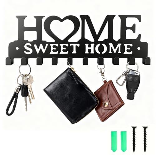 Arcjunys Key Holder for Wall with 10 Hooks Key Hooks Wall Mounted Key Holder Key Hook Key Rack Key Hanger Key Hooks for Wall for Living Room Kitchen Office Black