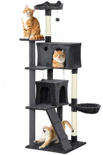 PawHut Árbol para gatos de 180 cm, torre grande de varios niveles con postes rascadores de sisal, condominios, perchas de felpa, hamaca, escalera, bolas colgantes, centro de actividades para gatitos