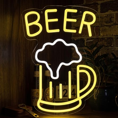Beer Neon Schild Bier Led Schild für Wand Dekor Gelb Bier Neon Licht Dimmbar für Bar Kneipe Cocktail Party Dekoration Nachtclub Home Pub Männerhöhle Geschenke