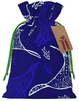 Manta Ray And Fish Print - Bolsas de regalo de Navidad con cordón, saco festivo de Navidad, fiesta de cumpleaños, embalaje de regalo