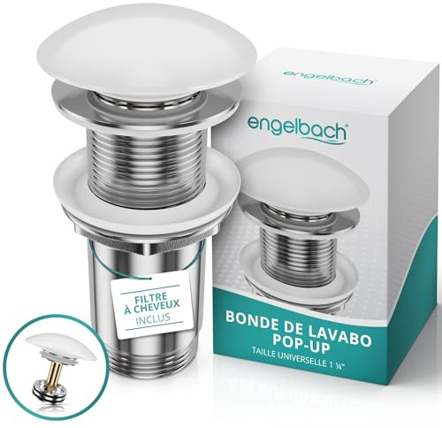 Engelbach® Universal Waschbecken Ablaufgarnitur - Pop up Ablaufventil ohne Überlauf (Auch für Waschtische) Herausziehbarer Stöpsel mit Haarsieb - inklusive Einbauanleitung