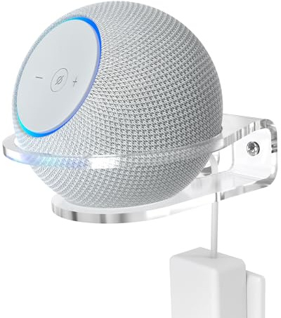 HomeMount Support pour Dot 4e/5e Génération, Dot Max & HomePod Mini – 1p | Support acrylique transparent avec anneau de protection, gain d'espace, pièce ordonnée, installation stable