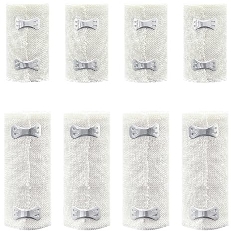 8 Stück Elastische Bandage Elastischer Verband mit Metallclips Weiße Kompressionsbinden Elastische Fixierbinde Verbände kompressionsverband für Knie Handgelenke für Verstauchung Verletzungen
