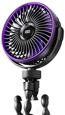 MZRAN Ventilador de escritorio con base de trípodes flexibles, batería integrada, funcionamiento silencioso, para refrigeración en casa, oficina, para exteriores, USB C, recargable, ventilador de clip