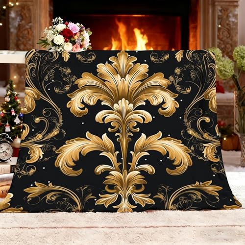 Genérico Manta Estilo Europeo Lujoso Patrones ArtíSticos Manta de sofá de Viaje, Cobija refrescante Transpirable, Batamanta Mujer, Suave y cómoda de sofá Oro, para otoño e Invierno XL 150x200 cm